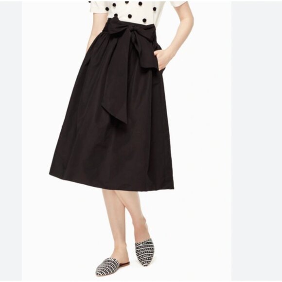 Kate Spade Slub Cotton Midi Skirt In Black - Picture 1 of 9